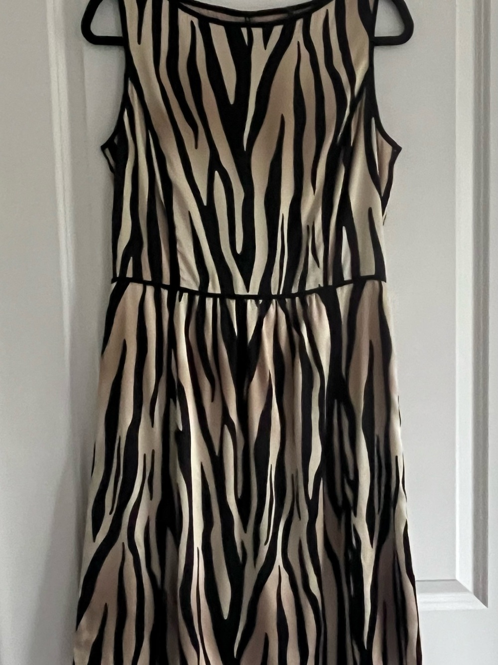 St. John Black and Cream Zebra-Print Sleeveless Dress- New Camel Multi